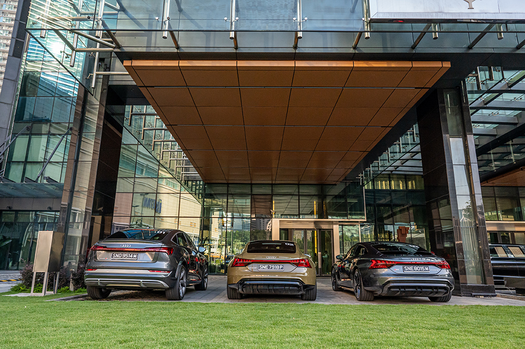Audi e-tron cars about to leave Four Seasons Hotel in KL