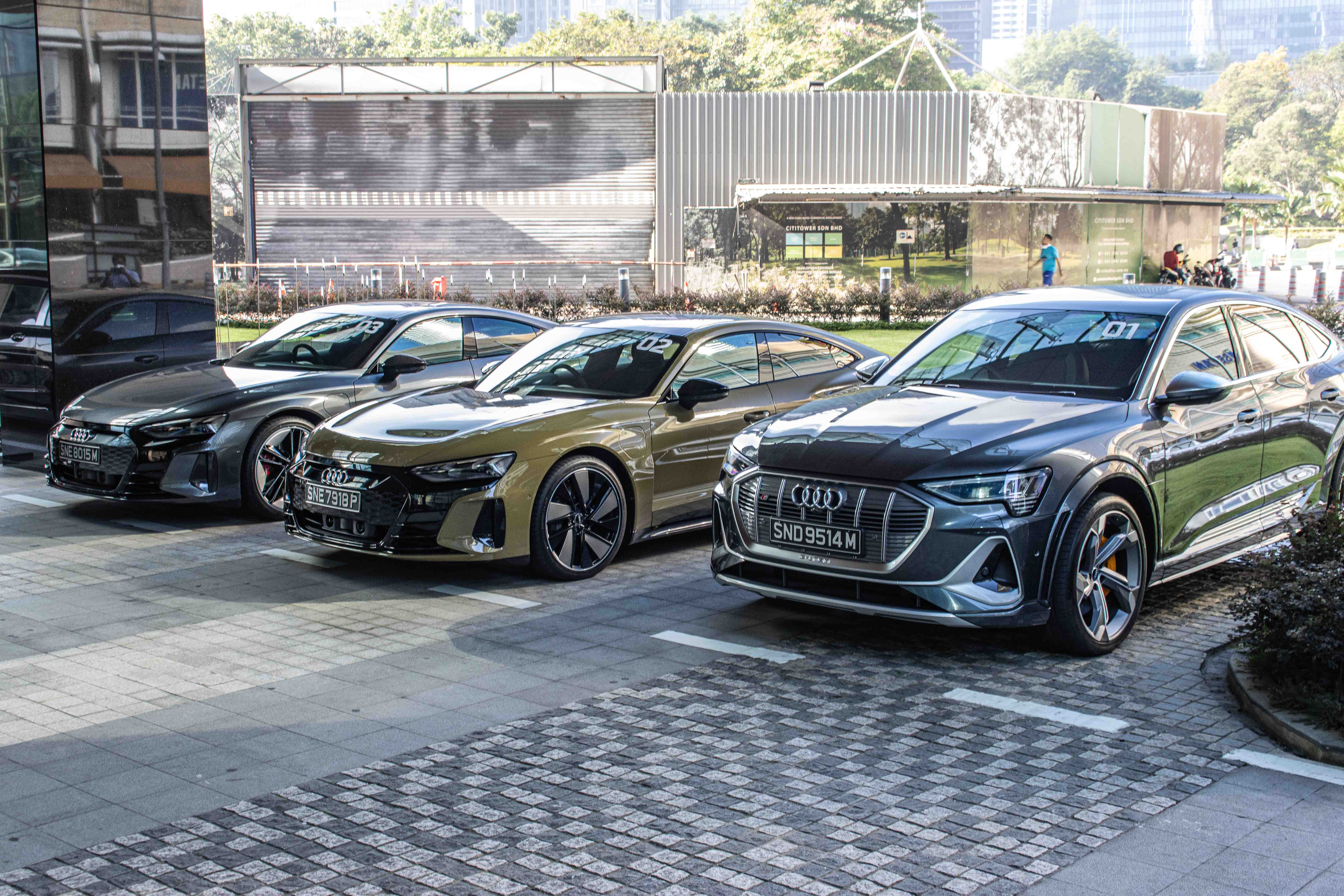 Audi e-tron cars about to leave Four Seasons Hotel in KL