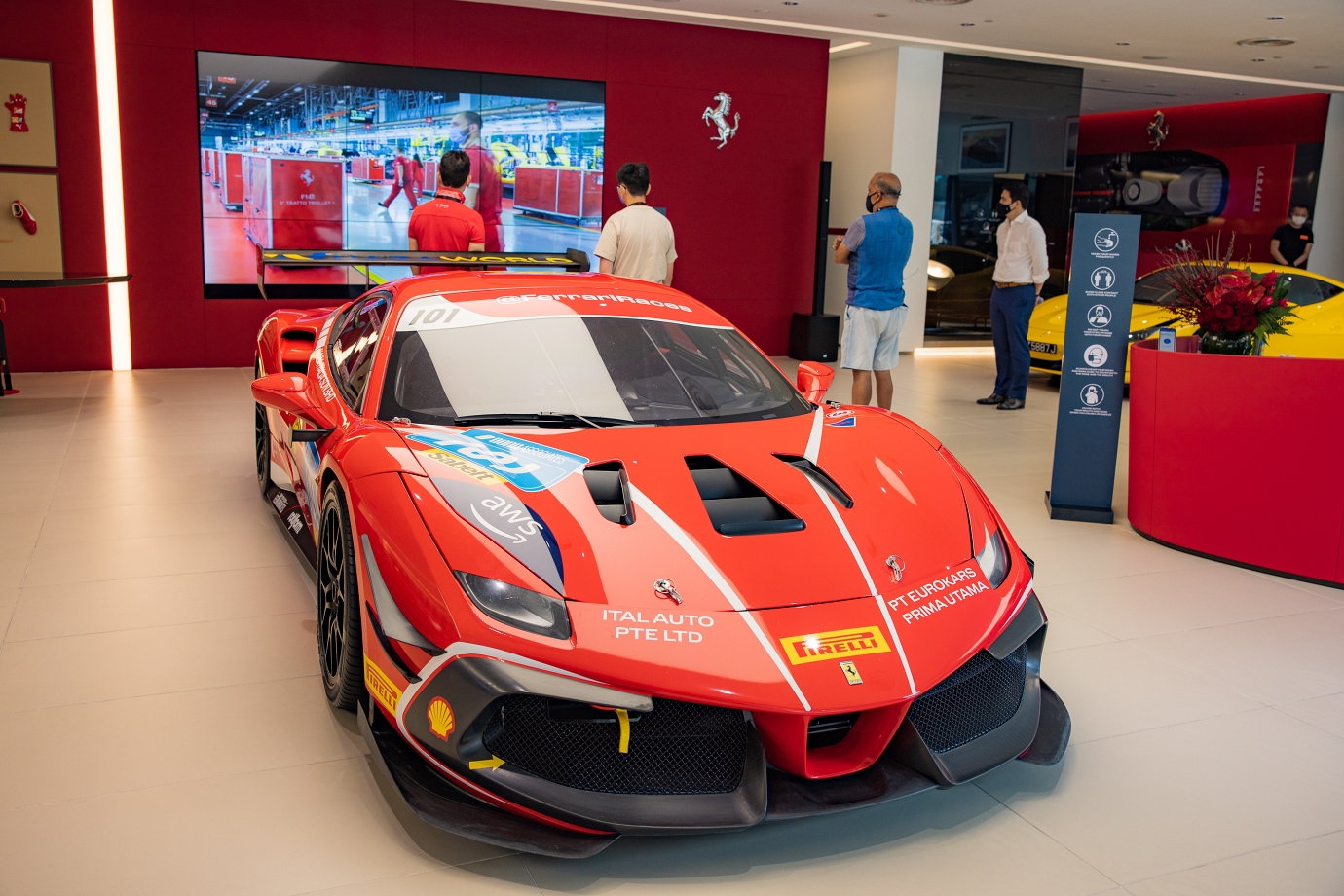 Ferrari 488 Challenge EVO race-car serves meet-and-greet duties for showroom visitors