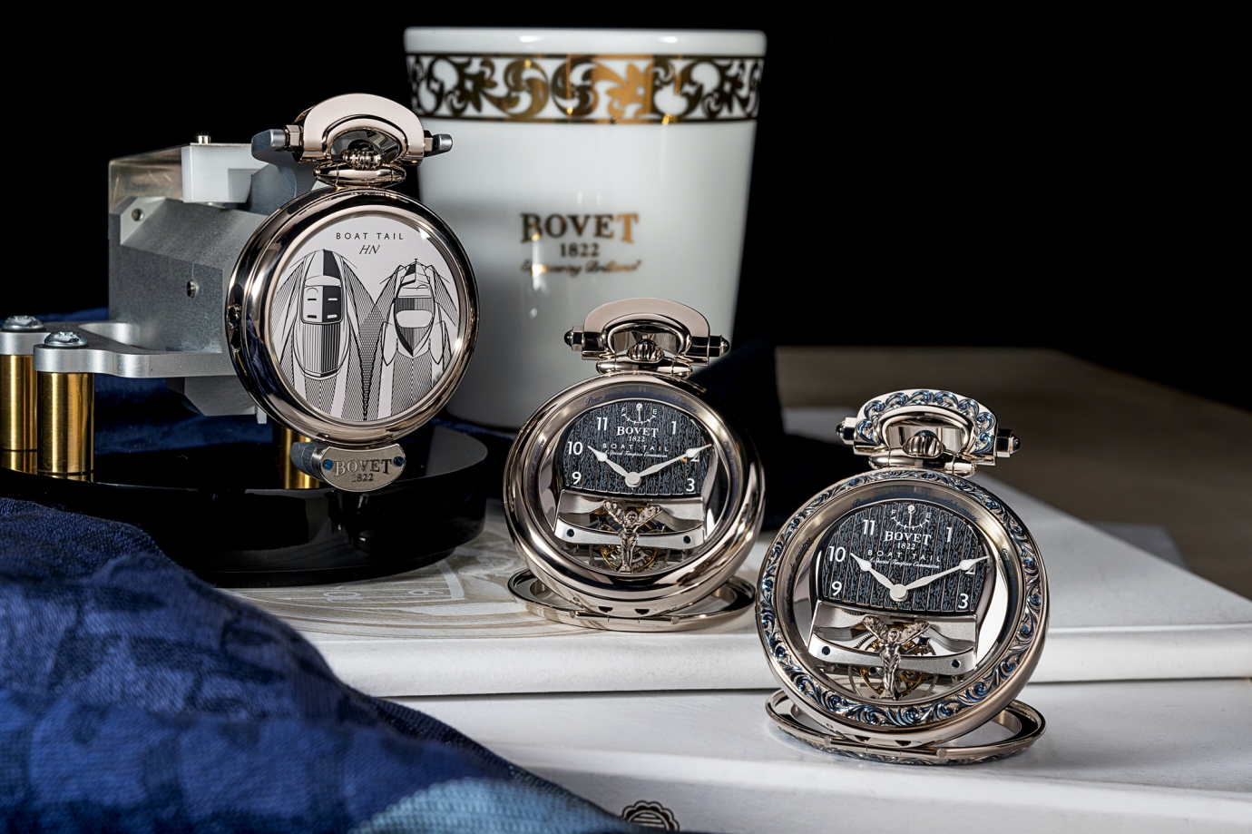 His/Hers timepieces fit perfectly into a bespoke Bovet mount in the Rolls-Royce Boat Tail's dash fascia