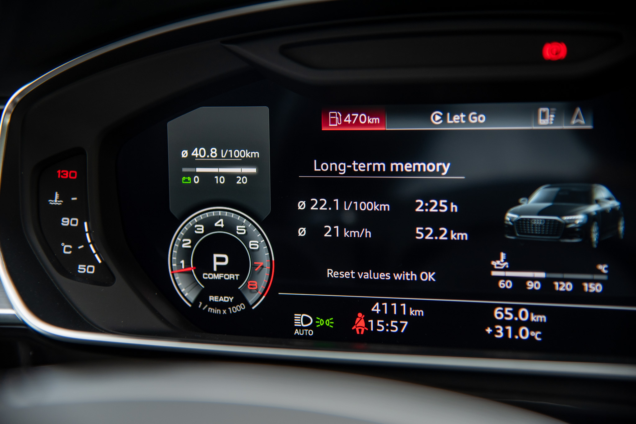 (Consumption figure displayed is not is not a reflection of the A8 L's actual fuel efficiency)